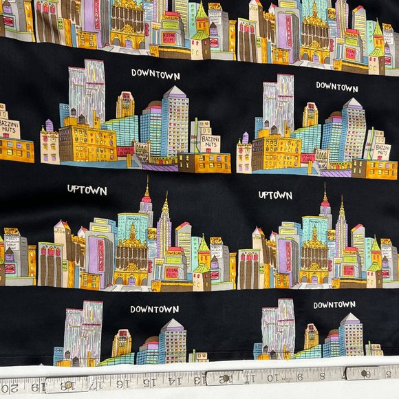 90s Vintage Nicole Miller Mens Silk Shirt NYC Cityscape Architecture Print XS - Picture 10 of 11